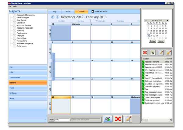 Simplicity ERP menu system